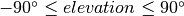 -90^\circ\leq elevation \leq 90^\circ