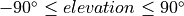 -90^\circ\leq elevation \leq 90^\circ